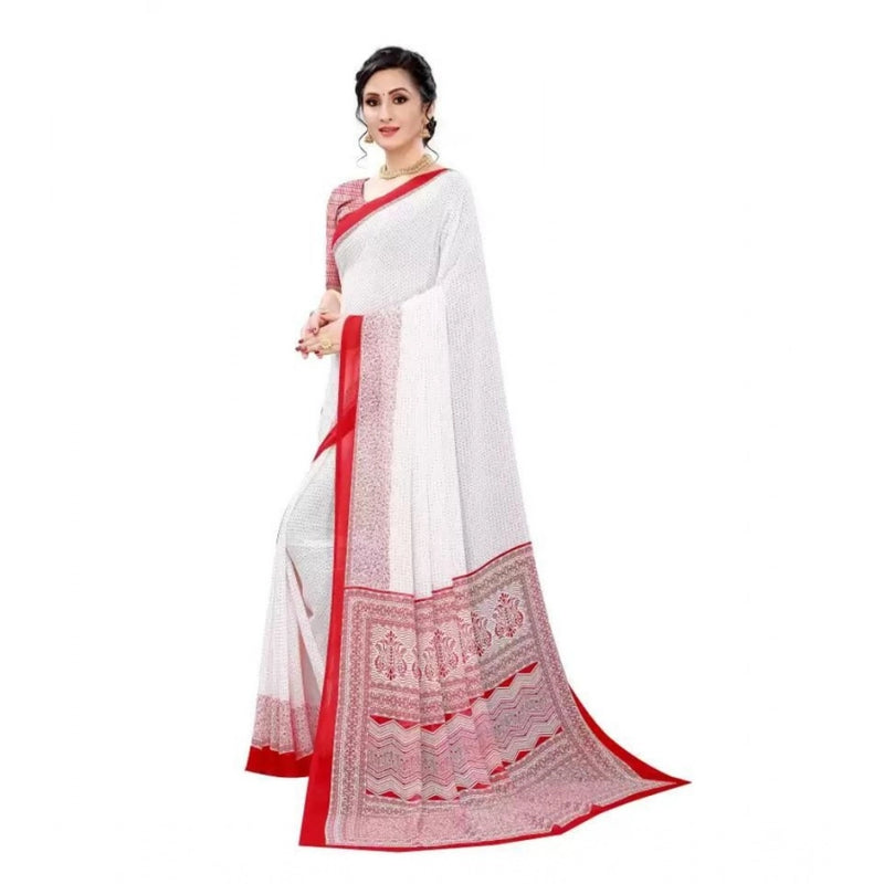 Mayawye Women's Georgette Printed Saree With Unstitched Blouse (Red)