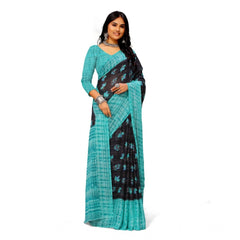 Mayawye Women's Georgette Printed Saree With Unstitched Blouse (Skyblue)