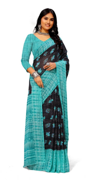 Mayawye Women's Georgette Printed Saree With Unstitched Blouse (Skyblue)