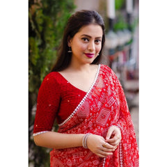 Mayawye Women's Georgette Printed Saree With Unstitched Blouse (Red)