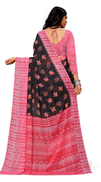 Mayawye Women's Georgette Printed Saree With Unstitched Blouse (Pink)