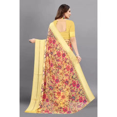 Mayawye Women's Satin Patta Printed Saree With Unstitched Blouse (Yellow)