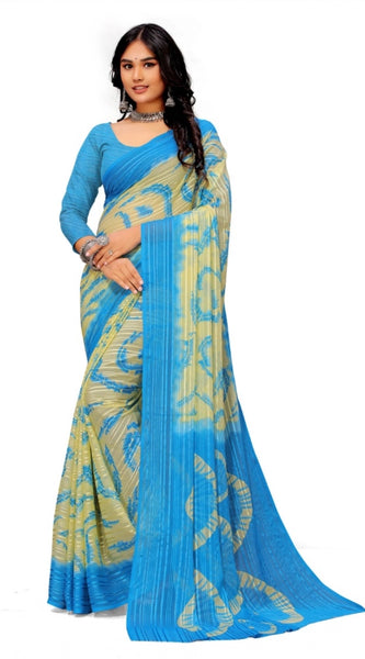 Mayawye Women's Georgette Printed Saree With Unstitched Blouse (Skyblue)