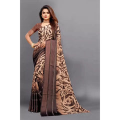 Mayawye Women's Satin Patta Printed Saree With Unstitched Blouse (Brown)