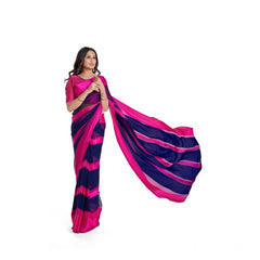 Mayawye Women's Satin Patta Printed Saree With Unstitched Blouse (Pink)