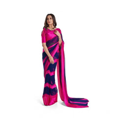 Mayawye Women's Satin Patta Printed Saree With Unstitched Blouse (Pink)