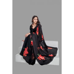 Mayawye Women's Satin Patta Printed Saree With Unstitched Blouse (Red)