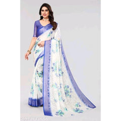 Mayawye Women's Viscose Rayon Printed Saree With Unstitched Blouse (Blue)