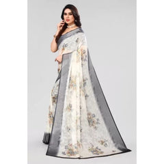 Mayawye Women's Viscose Rayon Printed Saree With Unstitched Blouse (Black)