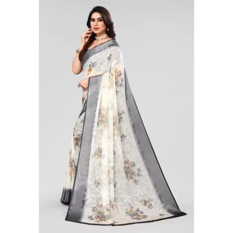 Mayawye Women's Viscose Rayon Printed Saree With Unstitched Blouse (Black)