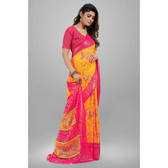 Mayawye Women's Viscose Rayon Printed Saree With Unstitched Blouse (Yellow)