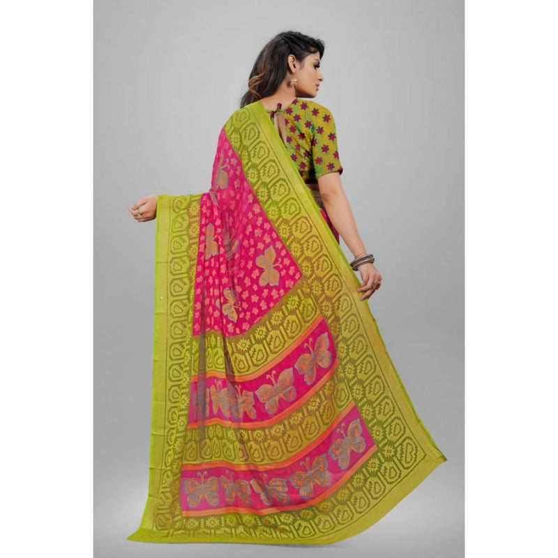 Mayawye Women's Viscose Rayon Printed Saree With Unstitched Blouse (Pink)