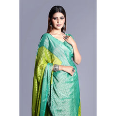 Mayawye Women's Viscose Rayon Printed Saree With Unstitched Blouse (Green)