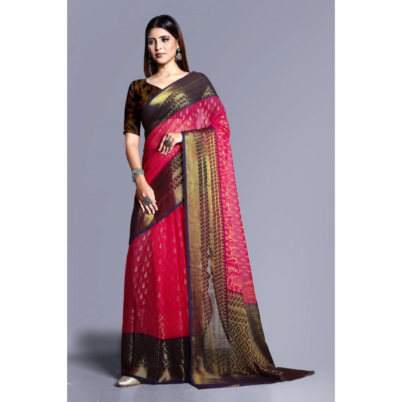 Mayawye Women's Viscose Rayon Printed Saree With Unstitched Blouse (Pink)