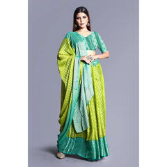 Mayawye Women's Viscose Rayon Printed Saree With Unstitched Blouse (Green)