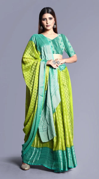 Mayawye Women's Viscose Rayon Printed Saree With Unstitched Blouse (Green)