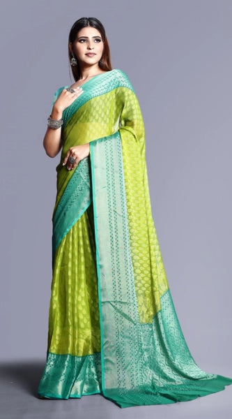 Mayawye Women's Viscose Rayon Printed Saree With Unstitched Blouse (Green)