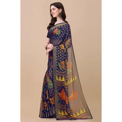 Mayawye Women's Viscose Rayon Printed Saree With Unstitched Blouse (Navy Blue)