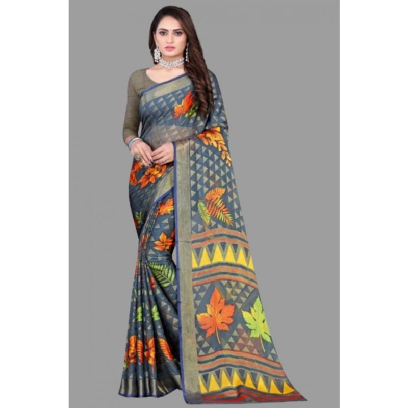 Mayawye Women's Viscose Rayon Printed Saree With Unstitched Blouse (Grey)