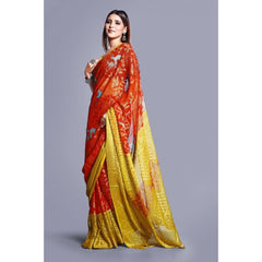 Mayawye Women's Viscose Rayon Printed Saree With Unstitched Blouse (Red)