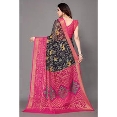 Mayawye Women's Viscose Rayon Printed Saree With Unstitched Blouse (Navy Blue)
