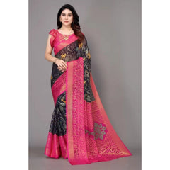 Mayawye Women's Viscose Rayon Printed Saree With Unstitched Blouse (Navy Blue)
