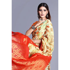 Mayawye Women's Viscose Rayon Printed Saree With Unstitched Blouse (Red)
