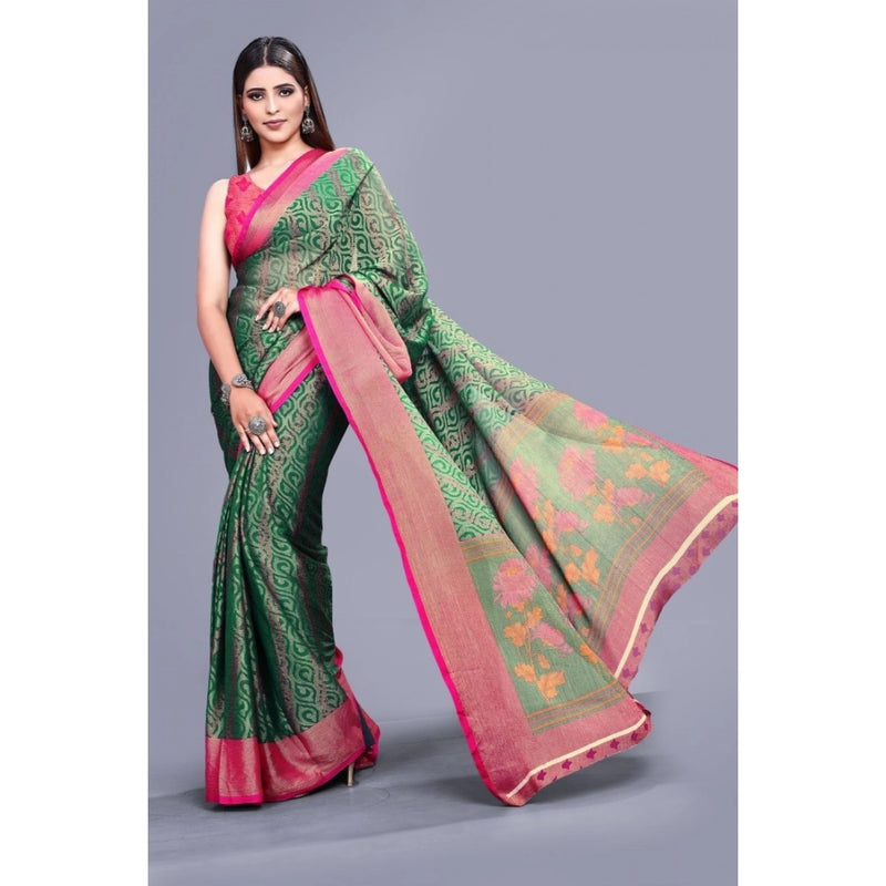 Mayawye Women's Viscose Rayon Printed Saree With Unstitched Blouse (Rama)