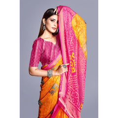 Mayawye Women's Viscose Rayon Printed Saree With Unstitched Blouse (Yellow)