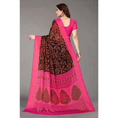Mayawye Women's Viscose Rayon Printed Saree With Unstitched Blouse (Black)