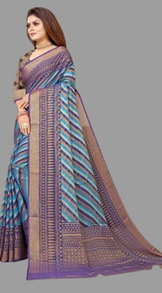 Mayawye Women's Viscose Rayon Printed Saree With Unstitched Blouse (Navy Blue)