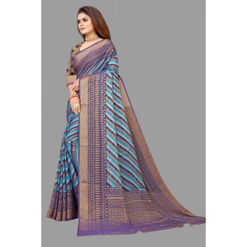 Mayawye Women's Viscose Rayon Printed Saree With Unstitched Blouse (Navy Blue)