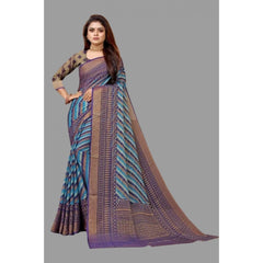 Mayawye Women's Viscose Rayon Printed Saree With Unstitched Blouse (Navy Blue)