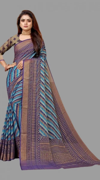 Mayawye Women's Viscose Rayon Printed Saree With Unstitched Blouse (Navy Blue)