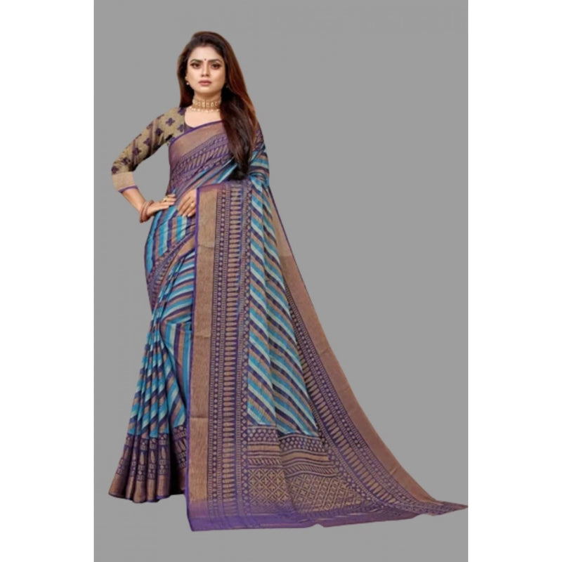 Mayawye Women's Viscose Rayon Printed Saree With Unstitched Blouse (Navy Blue)