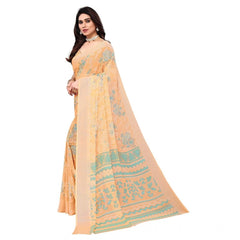 Mayawye Women's Viscose Rayon Printed Saree With Unstitched Blouse (Orange)