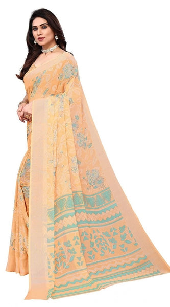 Mayawye Women's Viscose Rayon Printed Saree With Unstitched Blouse (Orange)