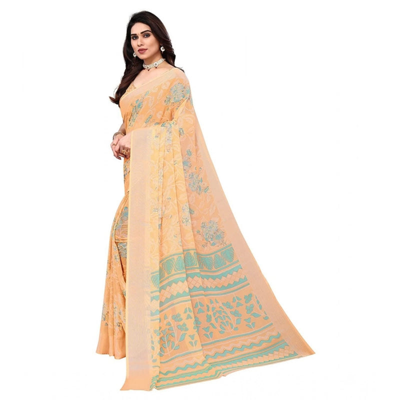 Mayawye Women's Viscose Rayon Printed Saree With Unstitched Blouse (Orange)
