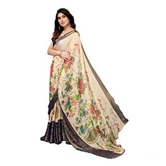 Mayawye Women's Viscose Rayon Printed Saree With Unstitched Blouse (Navy Blue)