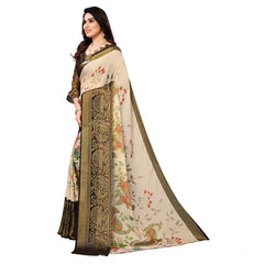 Mayawye Women's Viscose Rayon Printed Saree With Unstitched Blouse (Black)