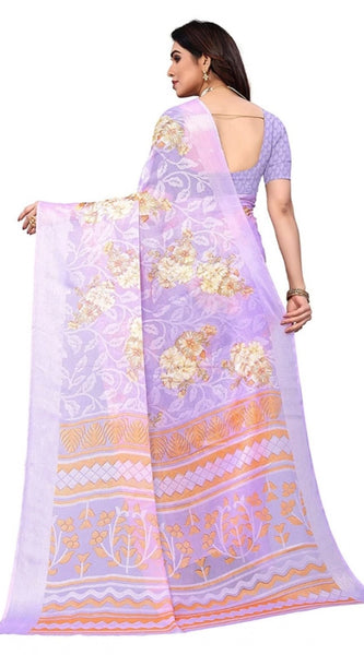 Mayawye Women's Viscose Rayon Printed Saree With Unstitched Blouse (Purple)