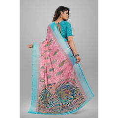 Mayawye Women's Viscose Rayon Printed Saree With Unstitched Blouse (Pink)