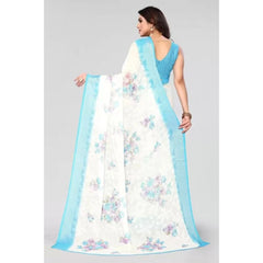 Mayawye Women's Viscose Rayon Printed Saree With Unstitched Blouse (Sky Blue)