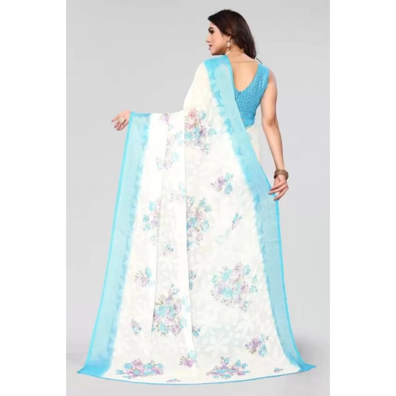 Mayawye Women's Viscose Rayon Printed Saree With Unstitched Blouse (Sky Blue)
