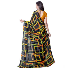 Mayawye Women's Georgette Printed Saree With Unstitched Blouse (Yellow)