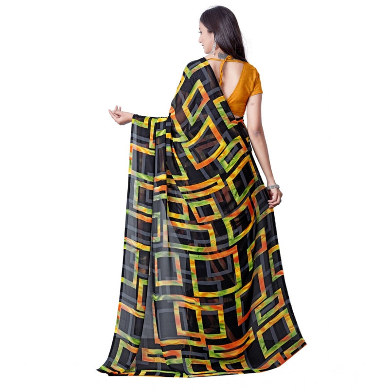 Mayawye Women's Georgette Printed Saree With Unstitched Blouse (Yellow)
