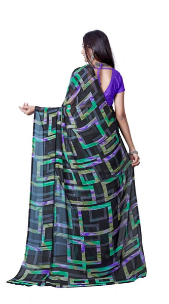 Mayawye Women's Georgette Printed Saree With Unstitched Blouse (Green)