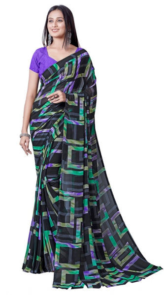 Mayawye Women's Georgette Printed Saree With Unstitched Blouse (Green)