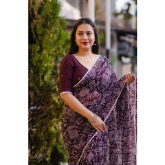 Mayawye Women's Georgette Printed Saree With Unstitched Blouse (Purple)