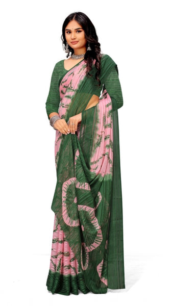 Mayawye Women's Georgette Printed Saree With Unstitched Blouse (Green)